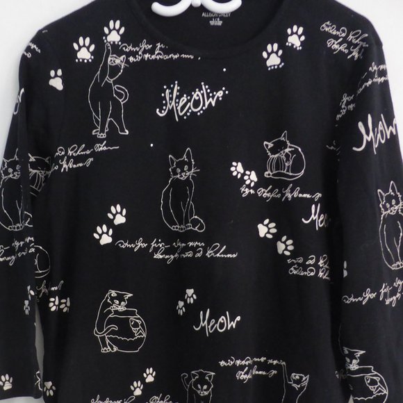 ALLISON DALEY, large, black long sleeve, cat print